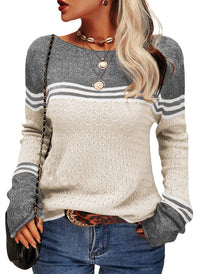 Damen Modischer Streifen-Pullover – Beige