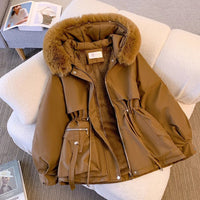 Yieshaella | Neue Mode Frauen Winterjacke mit Kunstpelzkragen – Braun