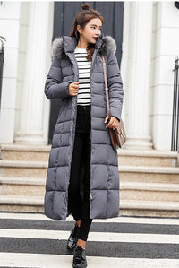 Damen Elegante Puffer Mantel | Lang – Dunkelgrau