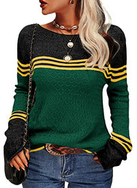 Damen Modischer Streifen-Pullover – Dunkelgrün