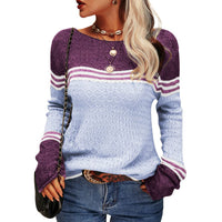 Damen Modischer Streifen-Pullover – Hellblau
