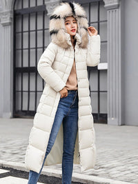 Damen Elegante Puffer Mantel | Lang – Dunkelweiß