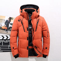 Brunno | Dicke Winterjacke für Herren mit Kapuze, Reißverschluss und Taschen – Orange