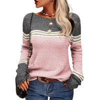 Damen Modischer Streifen-Pullover – Rosa