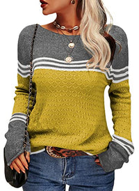 Damen Modischer Streifen-Pullover – Gelb