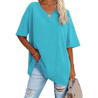 Gisele - Elegantes T-Shirt aus Baumwolle – Celeste