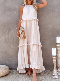 Suzy - Sommer Elegantes Rüschenkleid – Beige