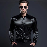 Herrenhemd im glänzenden Business-Stil – Schwarz