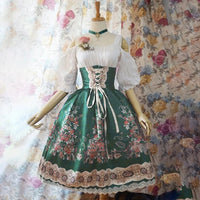 Damen Blumen Oktoberfest Dirndl Kleid – Grün