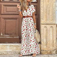 Karin™ | Elegantes Kleid im Ibiza-Stil - Inklusive Gürtel – Weiße Blumen