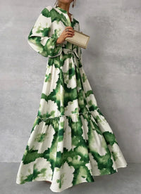 Cerena – Elegantes Maxikleid mit langen Ärmeln – Grün