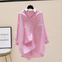 Venka | Damen Gestreiftes Oversize Hemd Langarm – Rosa