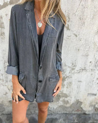 Lea | Eleganter Damenblazer aus klassischem Denim – Grau