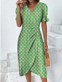 Sommerkleid für Damen - Luftiges Maxikleid mit V-Ausschnitt und Puffärmeln – Hellgrün
