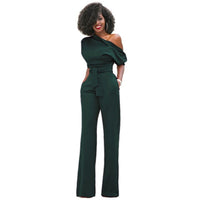 Veronica | Damen One Shoulder Weites Bein Jumpsuit – Militärgrün