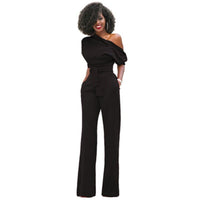 Veronica | Damen One Shoulder Weites Bein Jumpsuit – Schwarz