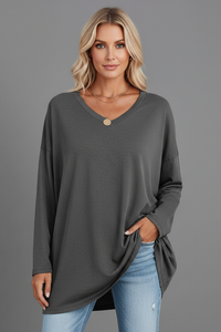 Vesperina | Damen V-Ausschnitt Langarmshirt – Dunkelgrau