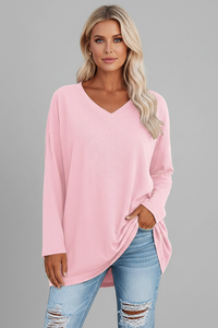 Vesperina | Damen V-Ausschnitt Langarmshirt – Rosa