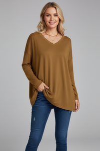 Vesperina | Damen V-Ausschnitt Langarmshirt – Dunkelgelb