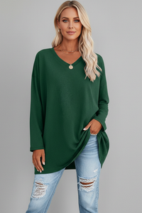 Vesperina | Damen V-Ausschnitt Langarmshirt – Grün