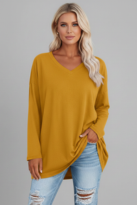 Vesperina | Damen V-Ausschnitt Langarmshirt – Gelb