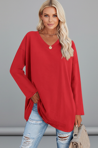Vesperina | Damen V-Ausschnitt Langarmshirt – Rot