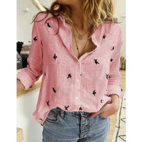 Victoria | Damen Lässige Elegant Hemd | Langarm – Rosa mit Vögeln