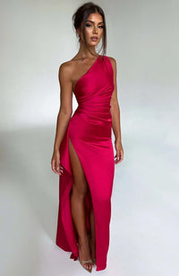 Violetta | Damen One Shoulder Maxikleid – Rot
