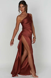 Violetta | Damen One Shoulder Maxikleid – Dunkelrosa