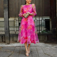Viviana | Damen Midi Blumenkleid mit Ballonärmeln – Rosa