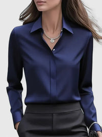 Vivienne | Damen Langarm Hemdbluse mit Kragen – Marine