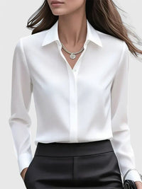 Vivienne | Damen Langarm Hemdbluse mit Kragen – Weiß