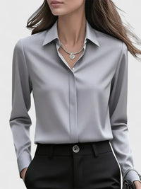 Vivienne | Damen Langarm Hemdbluse mit Kragen – Grau
