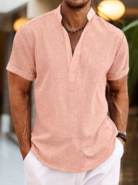 Daniel | Herren Sommerliches Henley Kurzarmshirt – Rosa