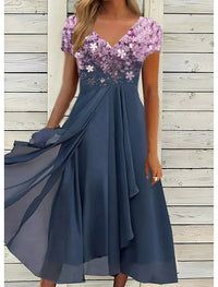 Sommerkleid für Damen - Elegantes luftiges Midikleid mit Druck – Lila