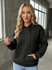 Clara | Waffelstrick Kapuzenpullover – Schwarz