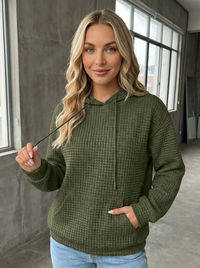 Clara | Waffelstrick Kapuzenpullover – Olivgrün