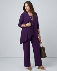 Wanda | Damen Dreiteiler Hosenanzug Set Weites Bein – Lila