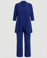 Wanda | Damen Dreiteiler Hosenanzug Set Weites Bein – Blau