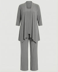 Wanda | Damen Dreiteiler Hosenanzug Set Weites Bein – Grau