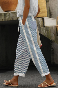 Heidi-Mode | Casual Unique Printed Button Pocket Pants – Wathet Blau