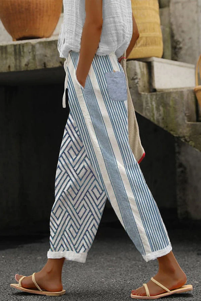 Heidi-Mode | Casual Unique Printed Button Pocket Pants