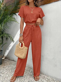 Damen Modisch Sommer Zweiteiliges Set | Hose und Oberteil – Orange
