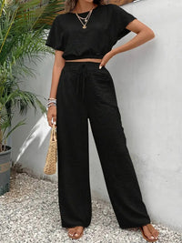 Damen Modisch Sommer Zweiteiliges Set | Hose und Oberteil – Schwarz