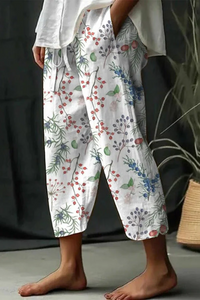 Heidi-Mode | Casual Unique Printed Button Pocket Pants – Weiß