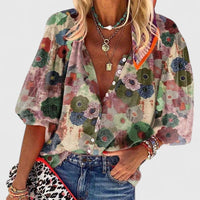 Wibke | Verspielte Blumenbluse mit Knopfleiste – Grün