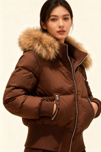 Wiebke | Gesteppte Winterjacke mit Kapuze – Braun