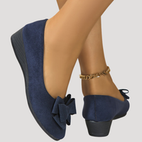 Wiktoria | Damen Keilabsatz Ballerinas mit Schleife – Blau