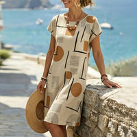 Wilda | Geometrisches Kurzarm Minikleid – Beige