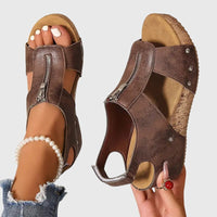 Wilhelmina | Damen Orthopädische Sandalen mit Reißverschluss – Braun